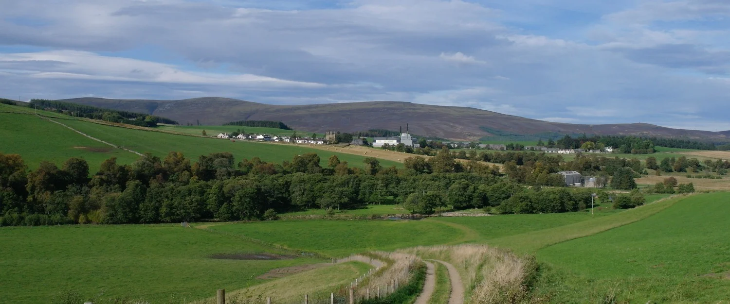 Glenlivet malt whisky distillery (centre) in upcountry Moray