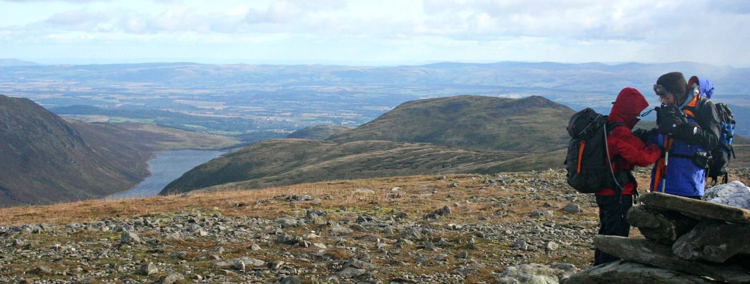 It isn't especially late in the year, but it's late in the day and, as you can see, there's a keen wind blowing on the summit of Ben Chonzie. This view looks south over Strathearn.