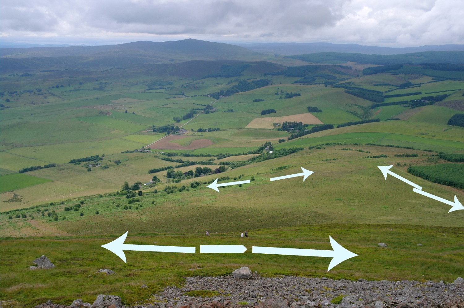 Well, I think that makes the path pretty clear. The carpark is at the lowest point, off to the left, in this view that looks west to the Buck of the Cabrach. (That's another local hill.)