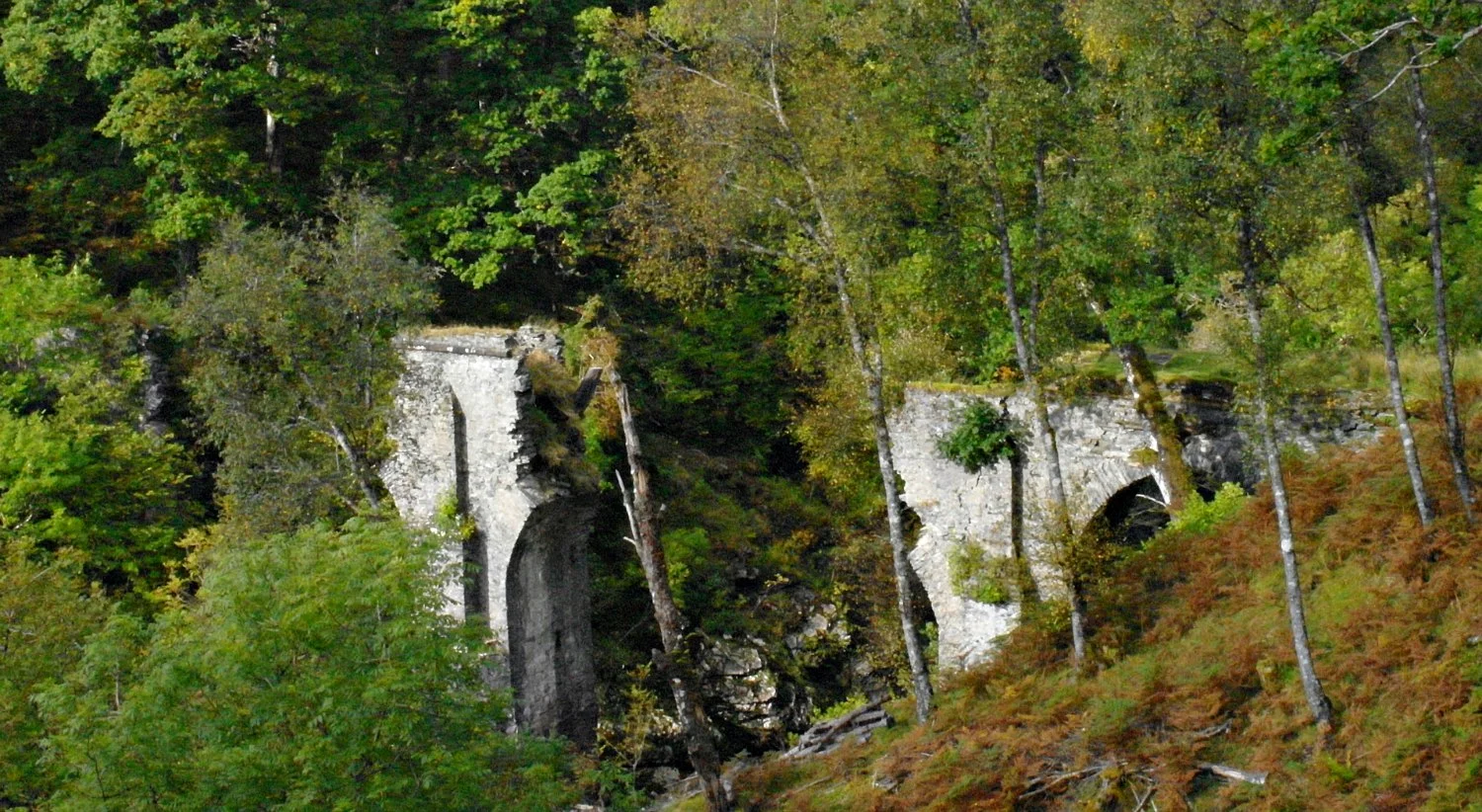 At one time this three arched but now ruined bridge had an inscription on it reading "In the ninth year of His Majesty King George II this bridge was erected under the care of Lt General Wade, Commander in Chief of all Forces in North Britain, 1736." An early example of the use of North Britain to mean Scotland.