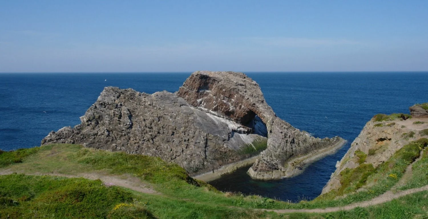 The coastal path swings past the Bow Fiddle Rock at Findochty then heads east for Cullen. A very attractive section of walkable coastline.