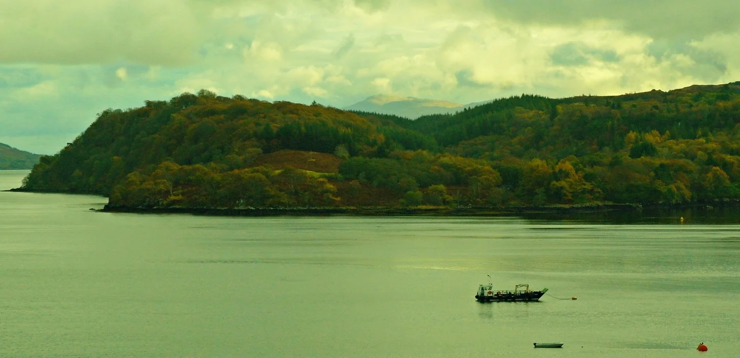 View towards distant Ben Resipol, from the Western Isles Hotel, Tobermory, Mull
