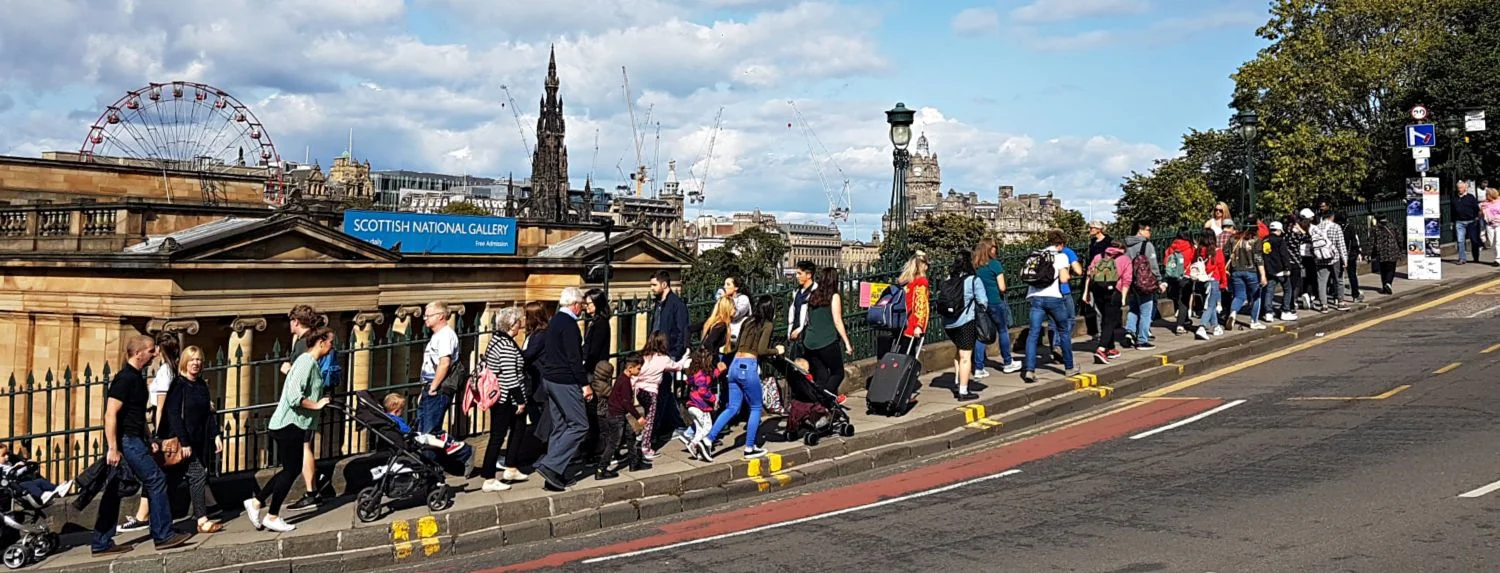 This is The Mound in Edinburgh, connecting Princes Street, New Town, with the Royal Mile, Old Town. (That’s the Scott Monument on Princes Street, centre background.) Sure, the pavement /sidewalk is busy - but not as busy as the Royal Mile. It’s the last week in August, the Edinburgh Festival is at its height and if it all gets a bit too crowded for you then there are other parts of Scotland to visit…