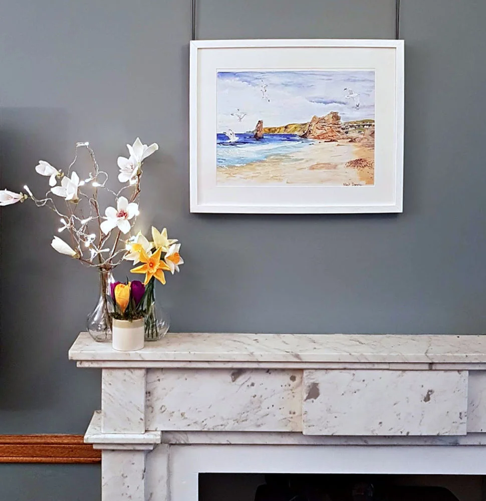 Here’s a pic to let you see the kind of size we offer as standard. And the work comes ready-framed.