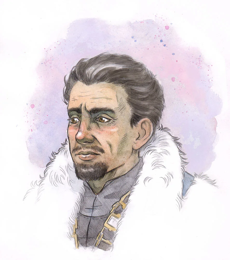  King Cragnoor played by Peter Serafinowicz  watercolor and pencil on Strathmore Mixed Media sketchbook 