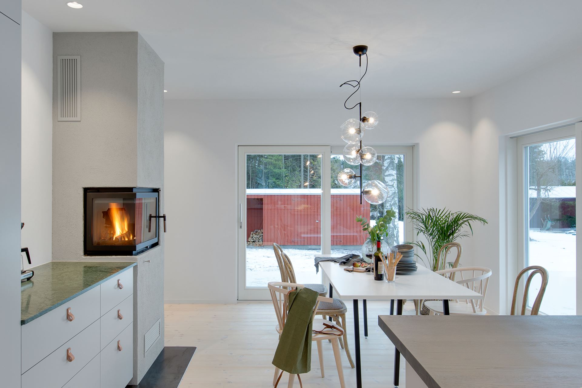 Modern Scandinavian kitchen with fireplace!