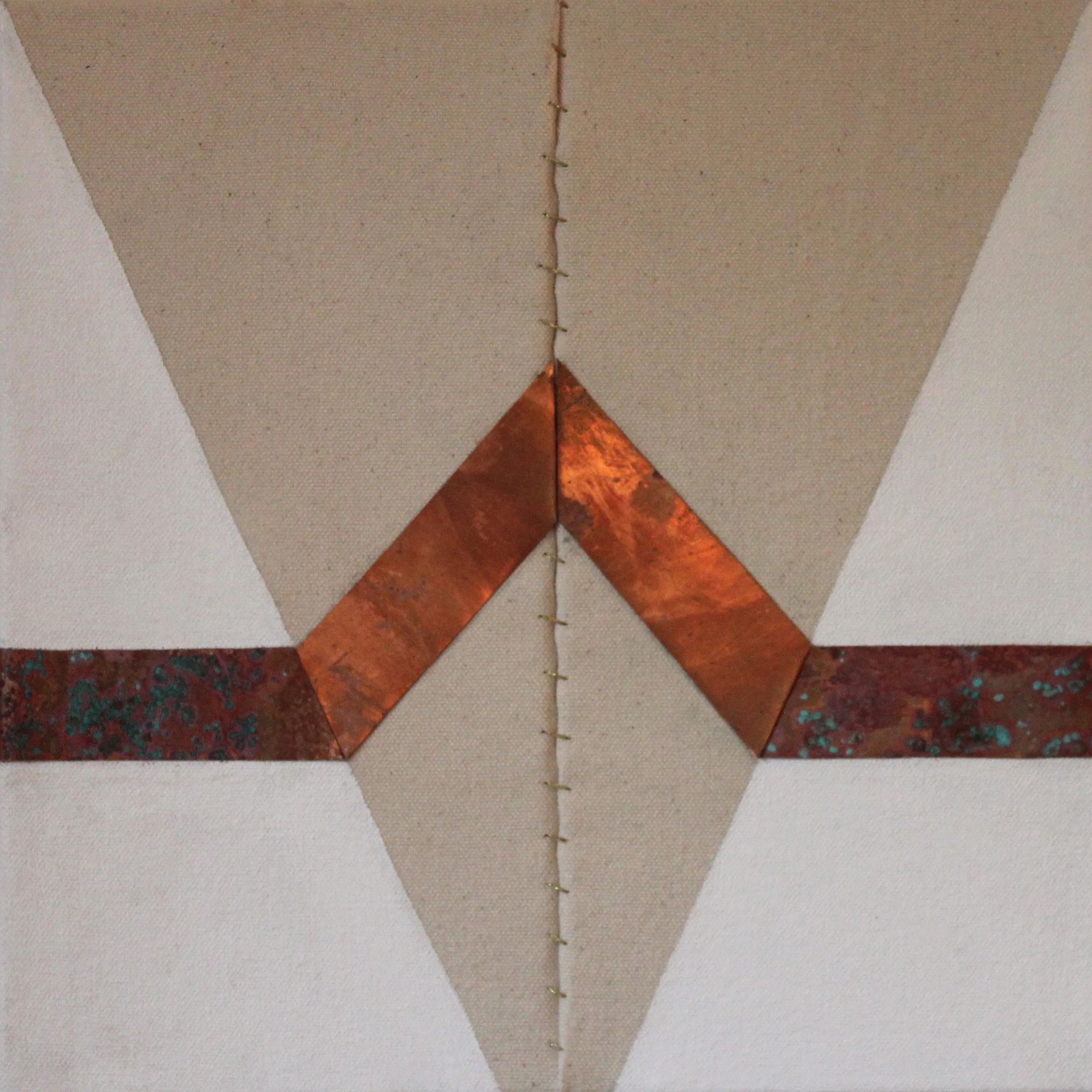 We Were Together Oxidized copper, gold string, and acrylic on canvas 10 x 10 in.