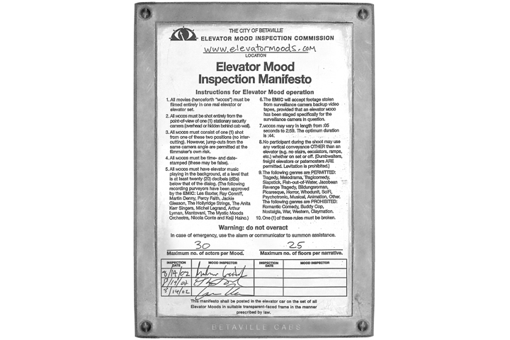 Elevator Moods was created with strict adherence to a 10-point “elefesto.”