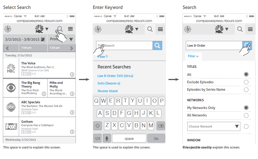 Scheduling Tool - Search Screenflow (detail)