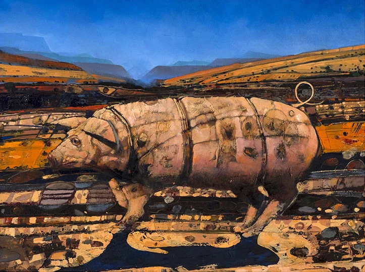 'OLD PIG IN A HOT LANDSCAPE'. Oil on Canvas. 30x24". 2013