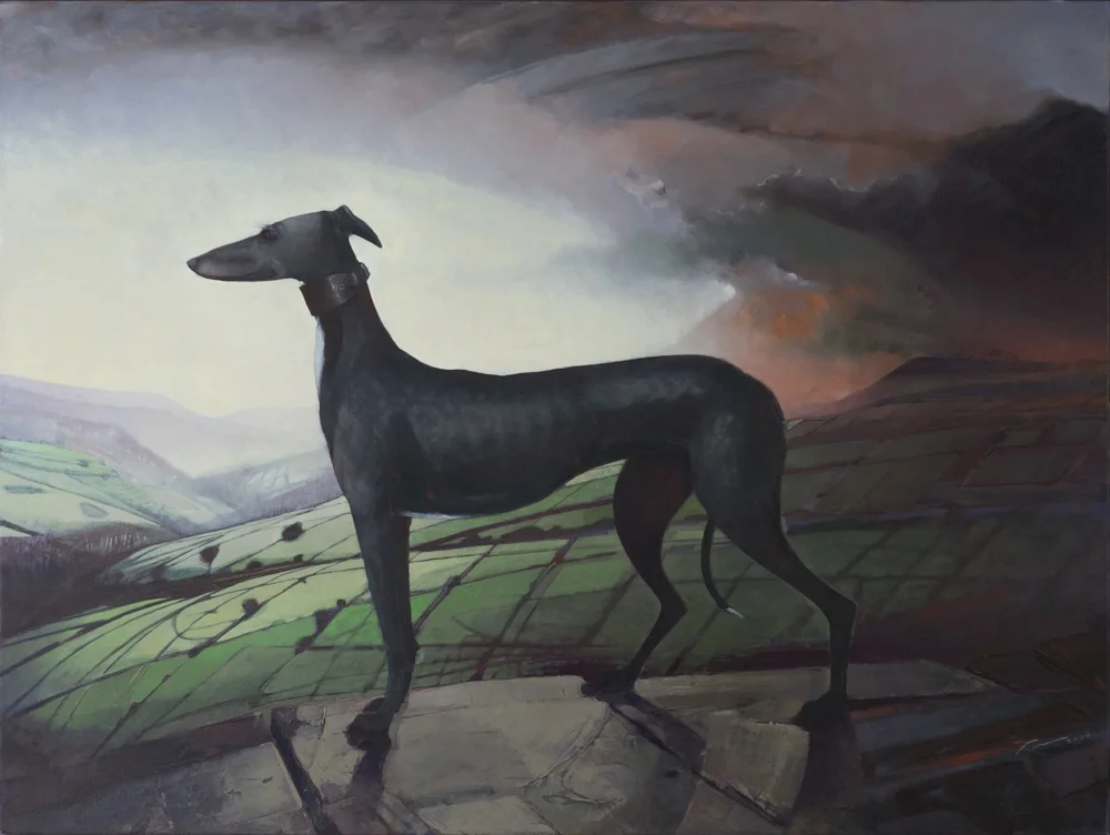 ‘BLACK DOG IN A LANDSCAPE’. Oil on Canvas. 48x36”. 2003