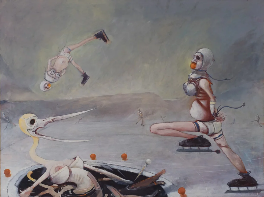 ’SKATING ON THIN ICE’. Oil on Canvas. 48x36”. 1987
