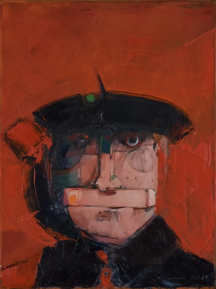 ‘A STILL TONQUE IN A WISE HEAD PORTRAIT OF THE ARTIST WITH PLASTERED MOUTH’. Oil on Canvas. 12x16”. 2013