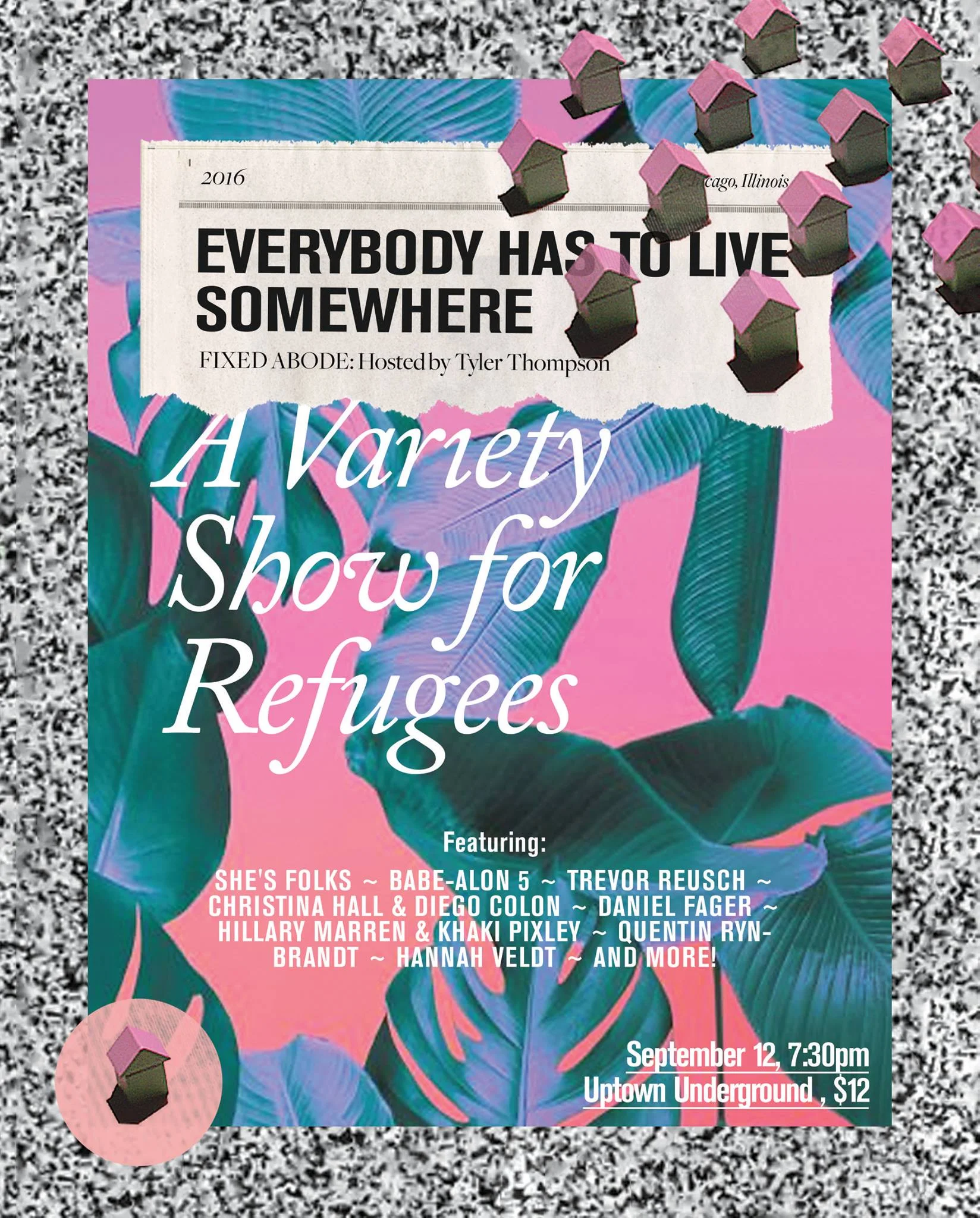 Can't make it to our August 25 & 26 shows? Come see She's Folks along with many other wonderful performers at Uptown Underground in Fixed Abode: A Variety Show for Refugees hosted by She's Folks member and dear friend Tyler Thompson. All proceeds benefit Loom . 