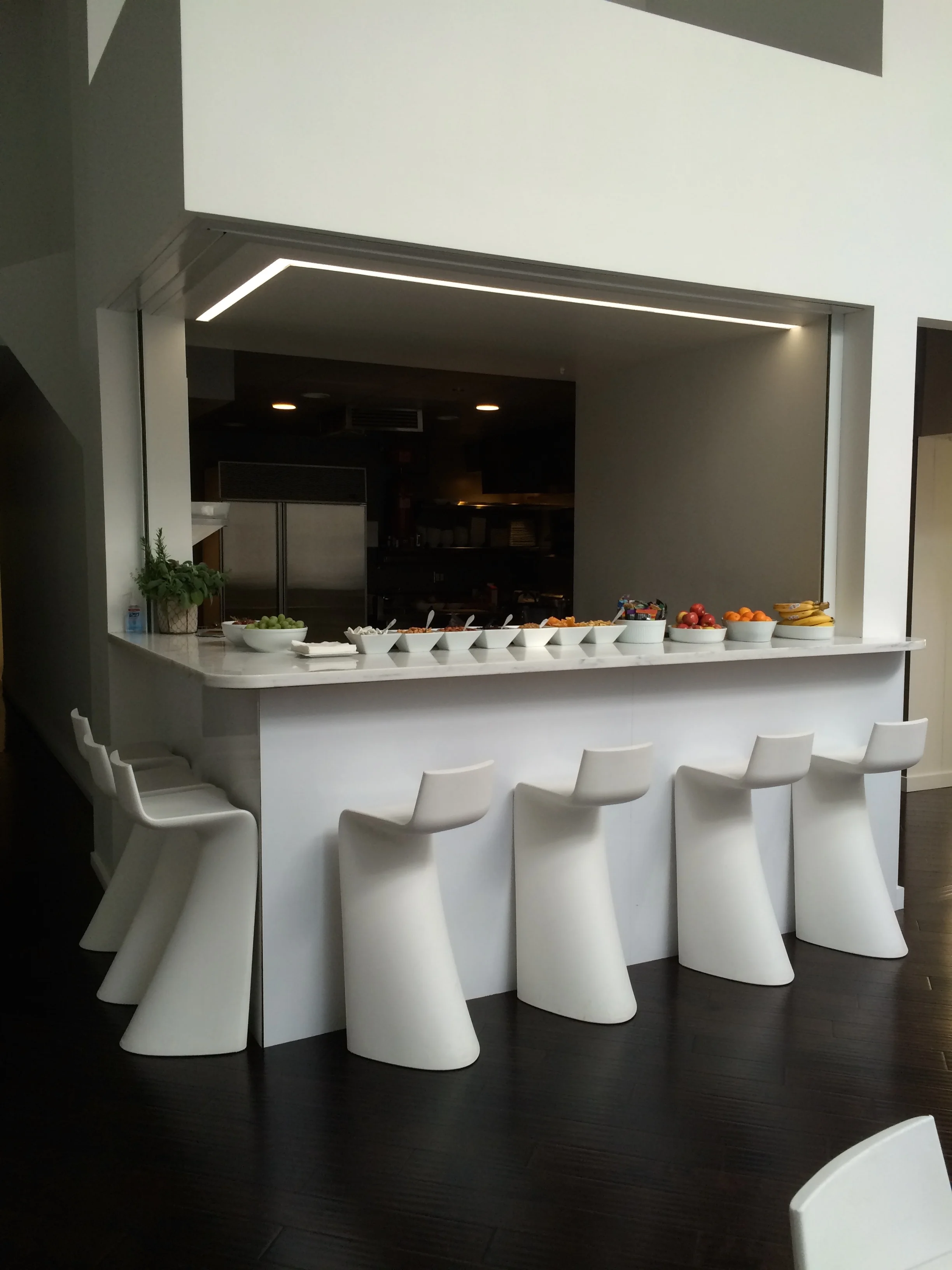 commercial kitchen bar seating and serving