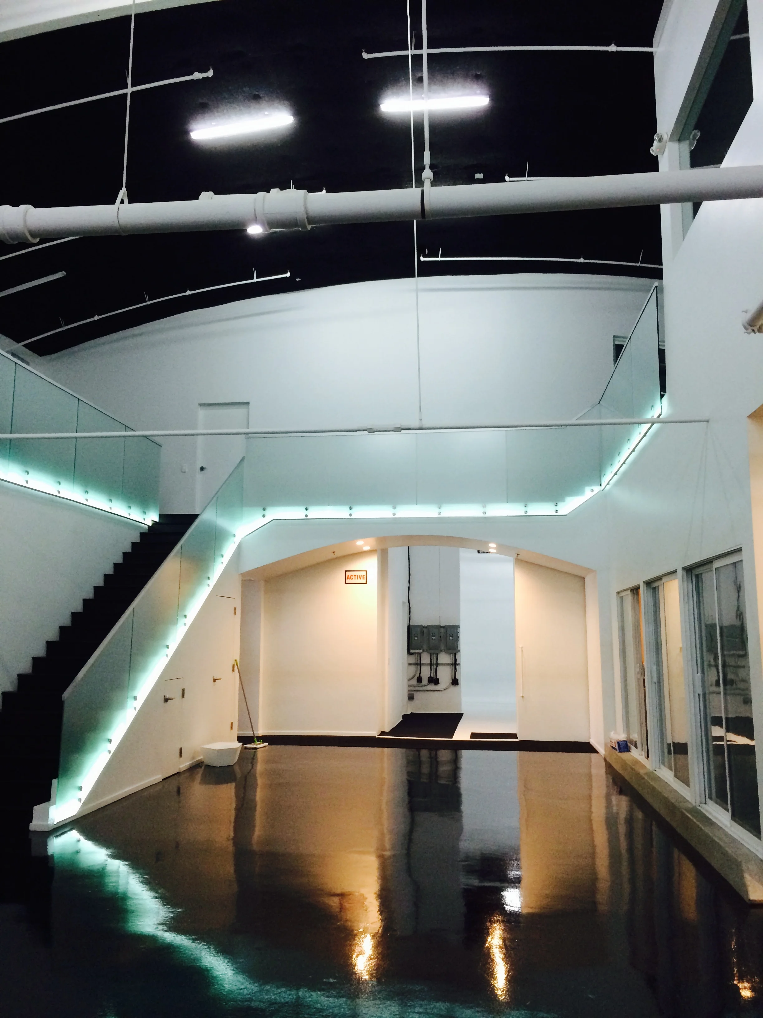 soundstage entrance and stairwell to lounge and office areas