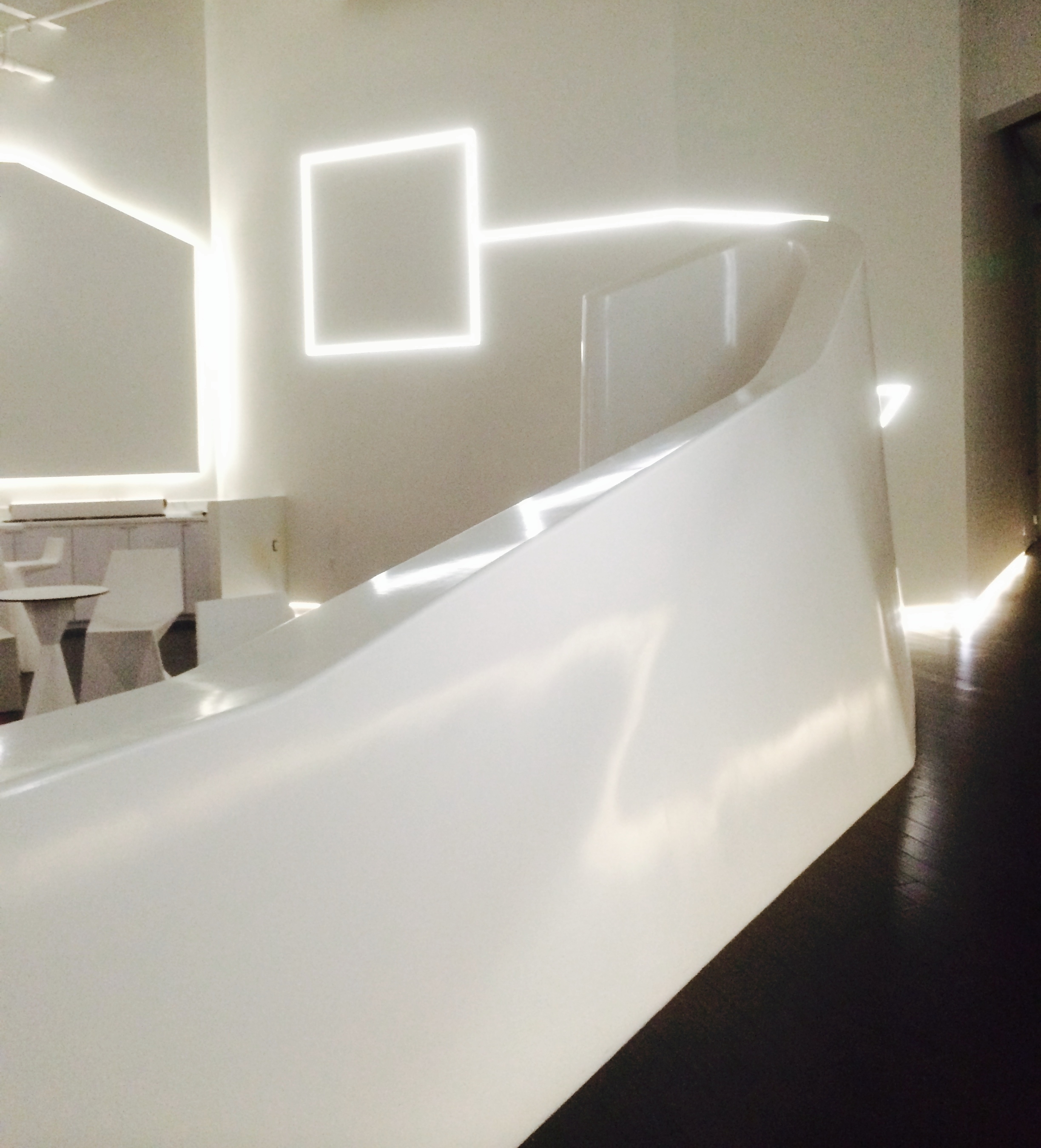 center dining hall evening perspective LED in wall lighting