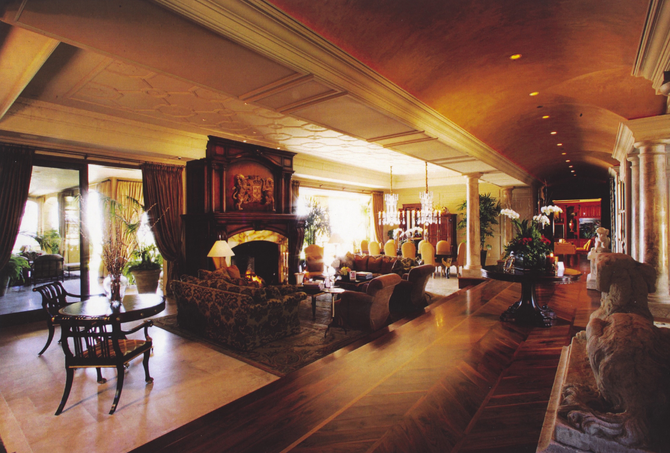 living room barrel vault entry hall ceiling