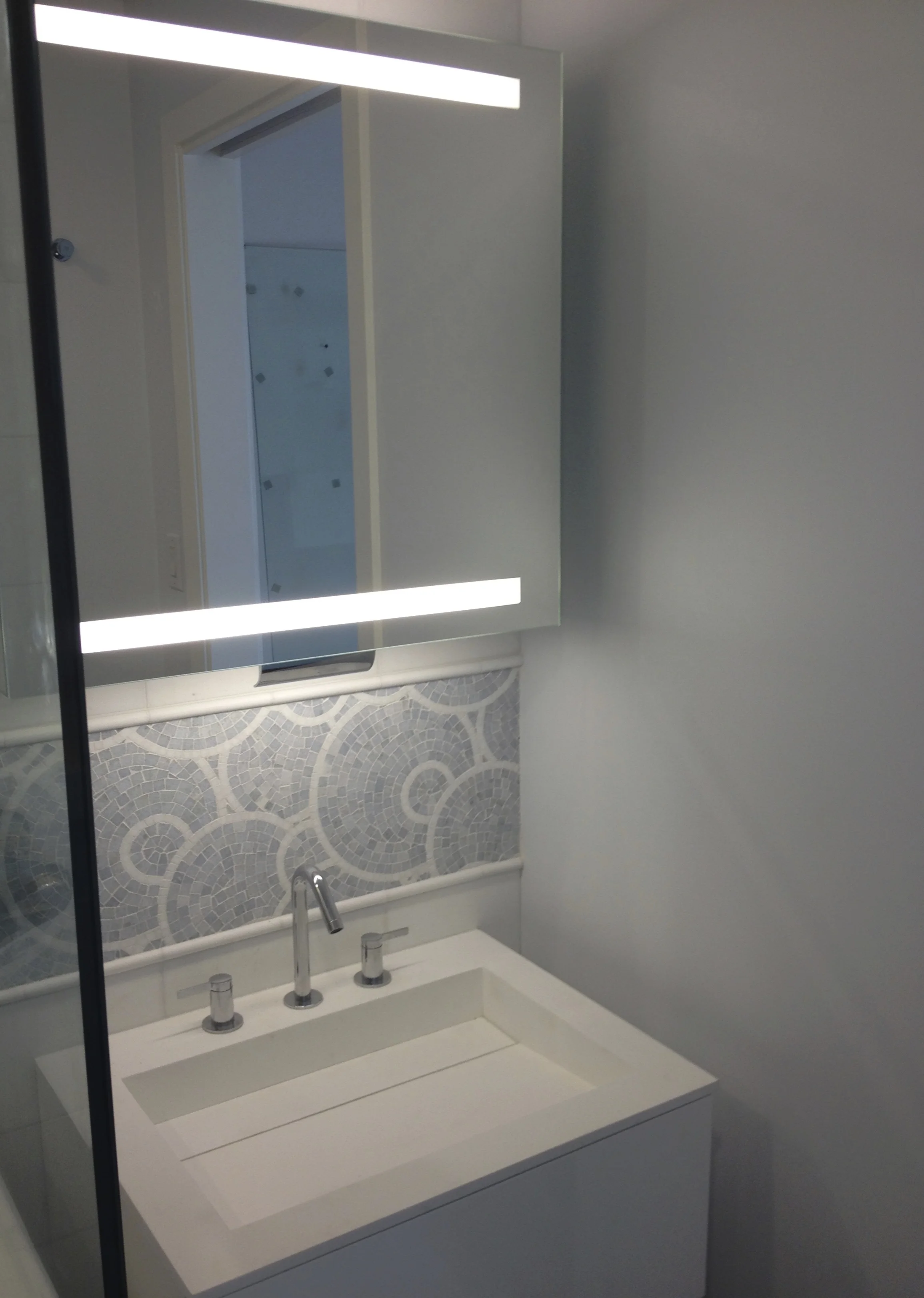 ann sacks mosaic stone tile, italian LED medicine chest