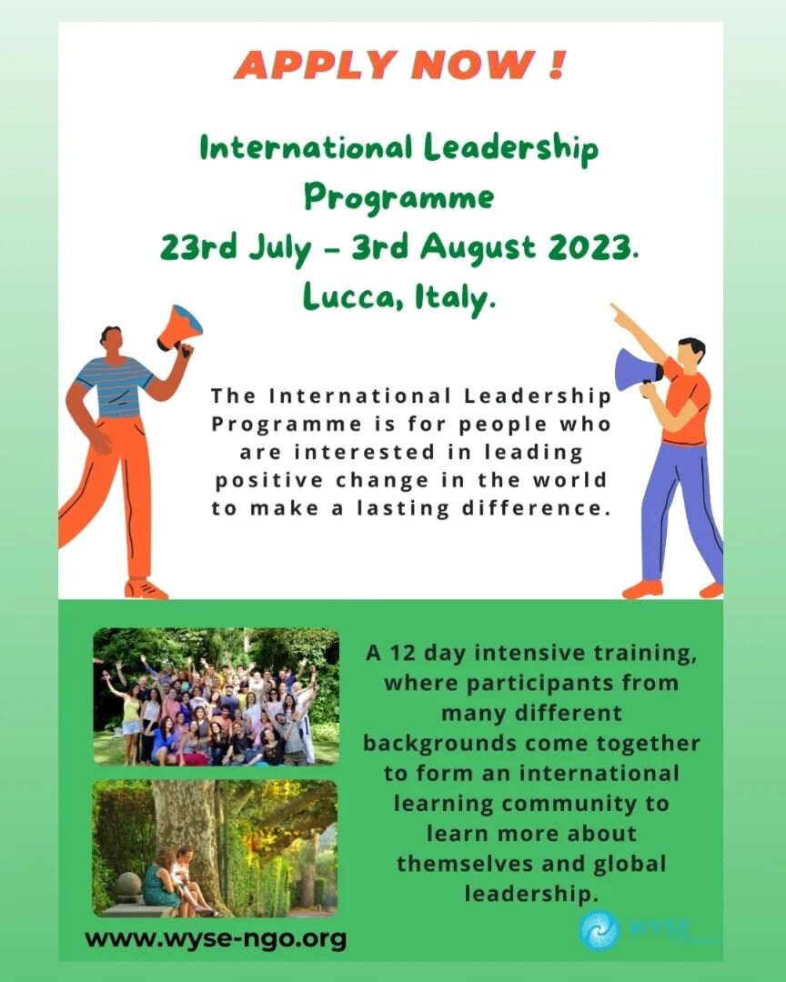 Apply now for the International Leadership Programme. An amazing opportunity for you to attend a 12 day training to learn more about leadership, global challenges and meet diverse group of people. The #ILP2023 is taking place in the beautiful city of