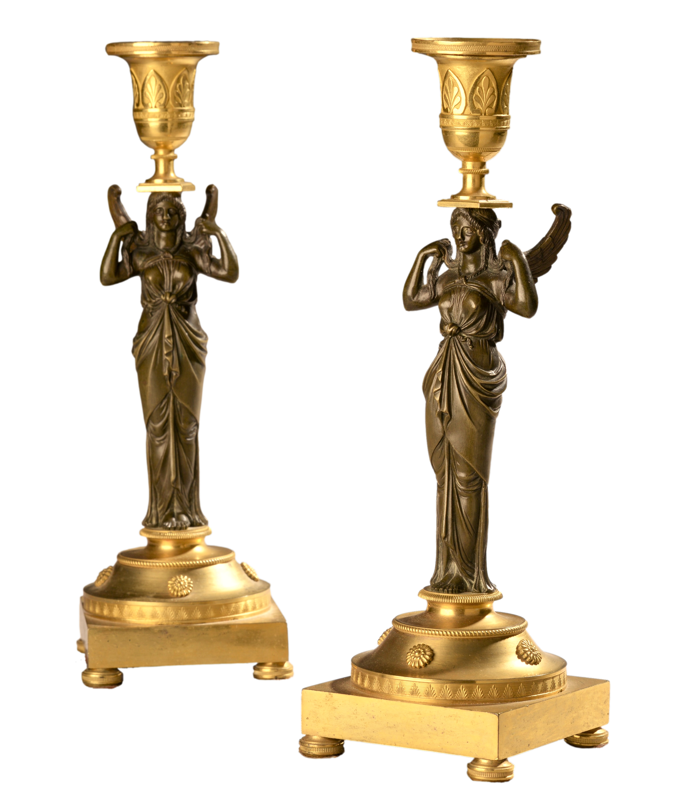 Silver Art by D_R Beautiful French 1st Empire Gilt and Patinated Bronze Candlesticks .png