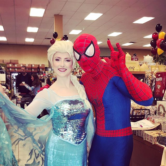 Elsa and Spidey had a great time celebrating La Rose Bakery&rsquo;s Birthday today! Thank you to everyone that came by to say hi! @larosemilton #birthday #fun #frozen #cake #celebrate