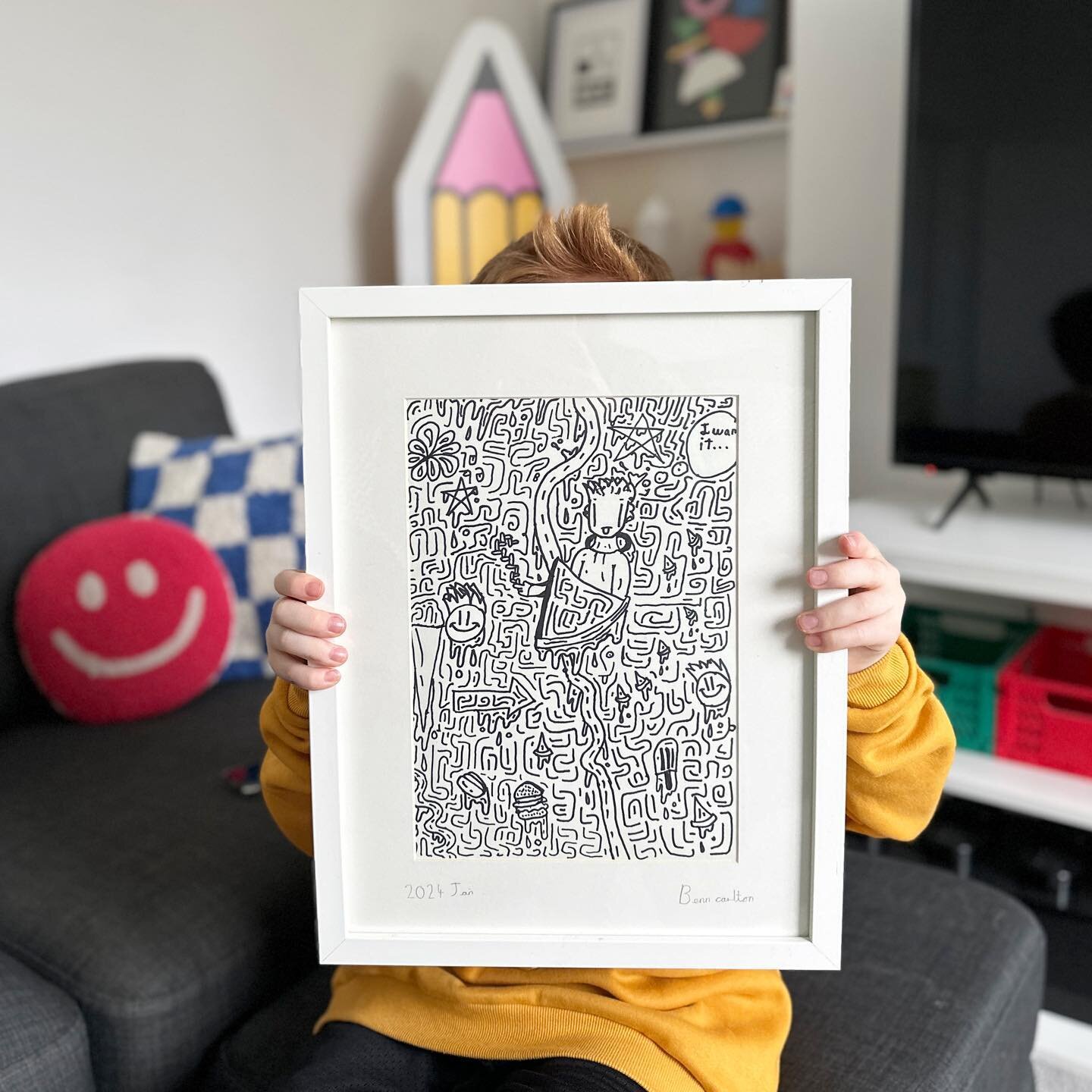 Forever my kids hype person 💛 This mornings doodle framed and ready for the living room gallery 🫶