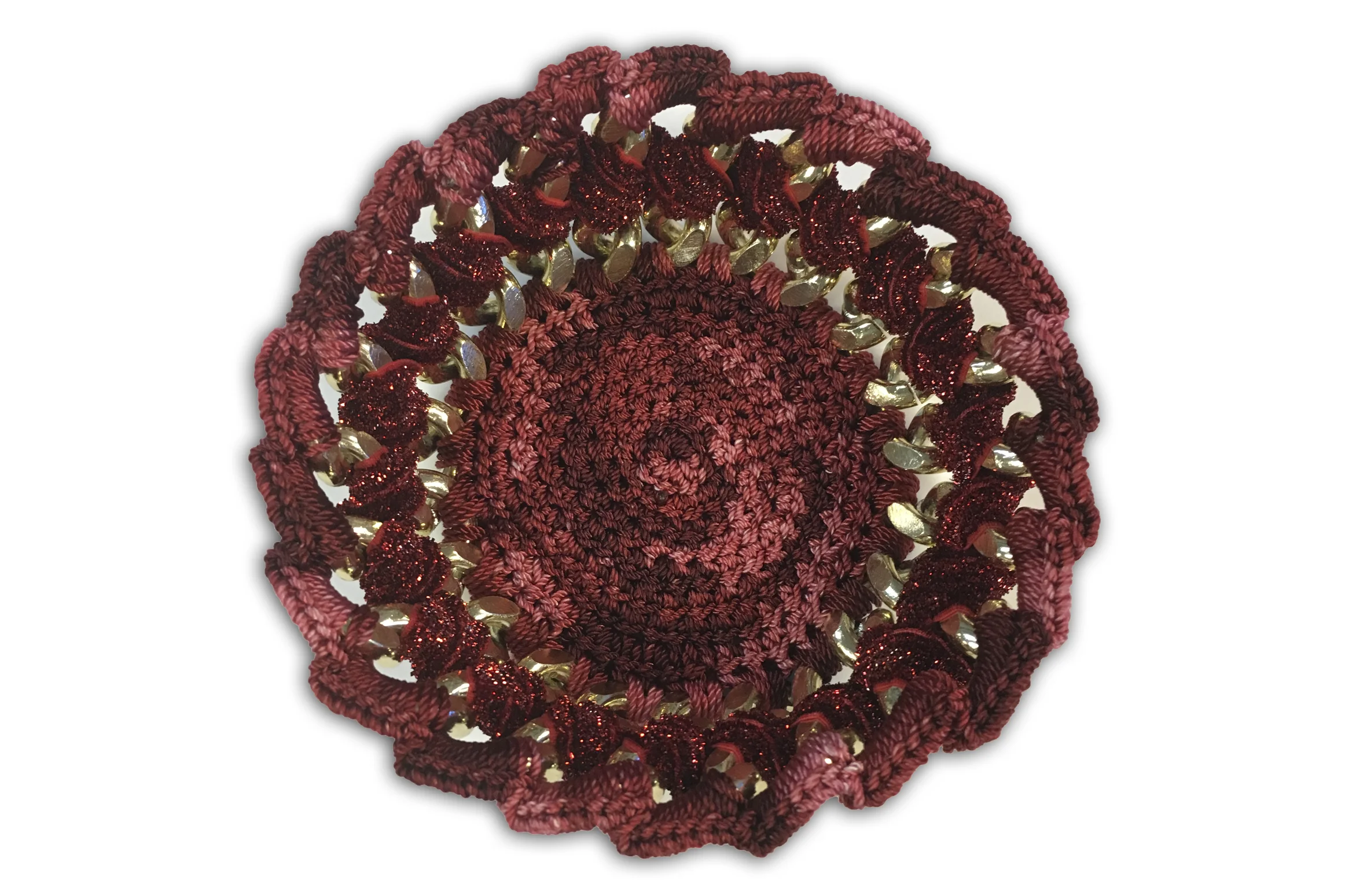 Red on Gold Crochet Bowl