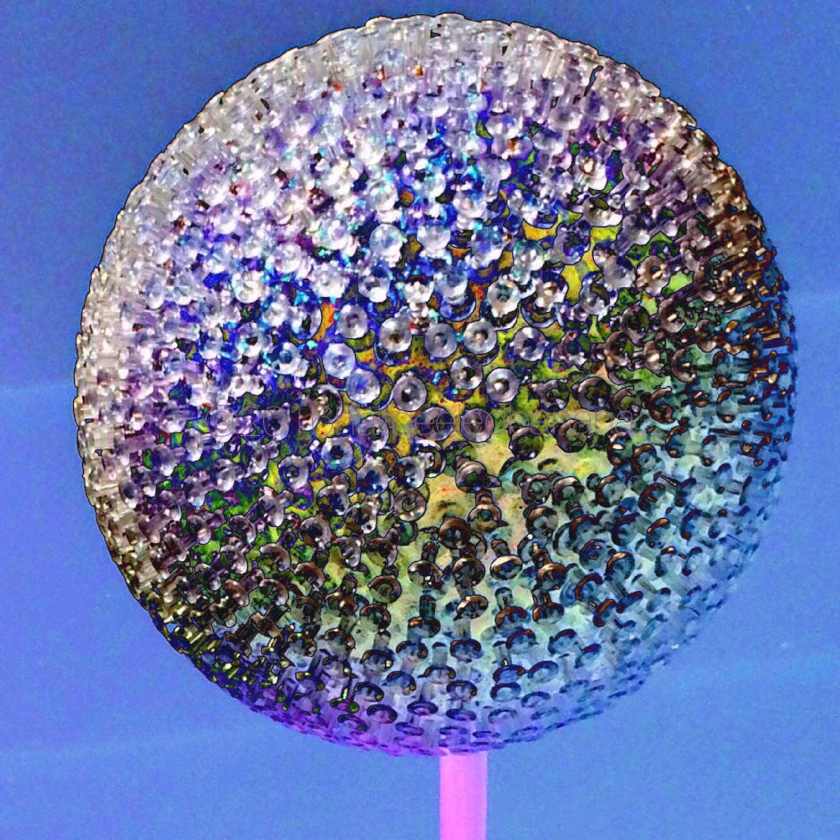 it's like a disco ball, but it's garden art made with push pins! big girl 7" diameter purple