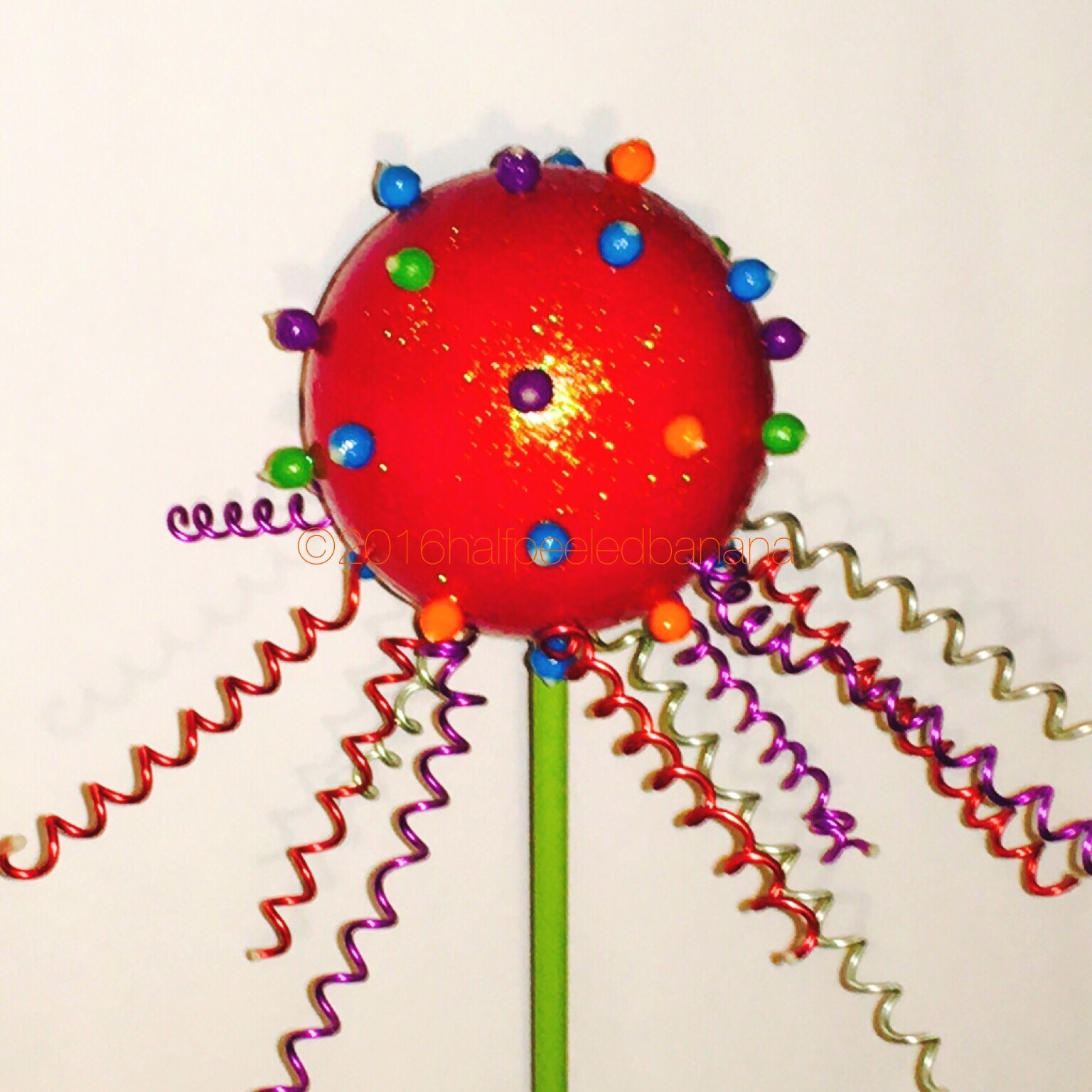 red garden art flower 8" nubbed space style on a 24" stem
