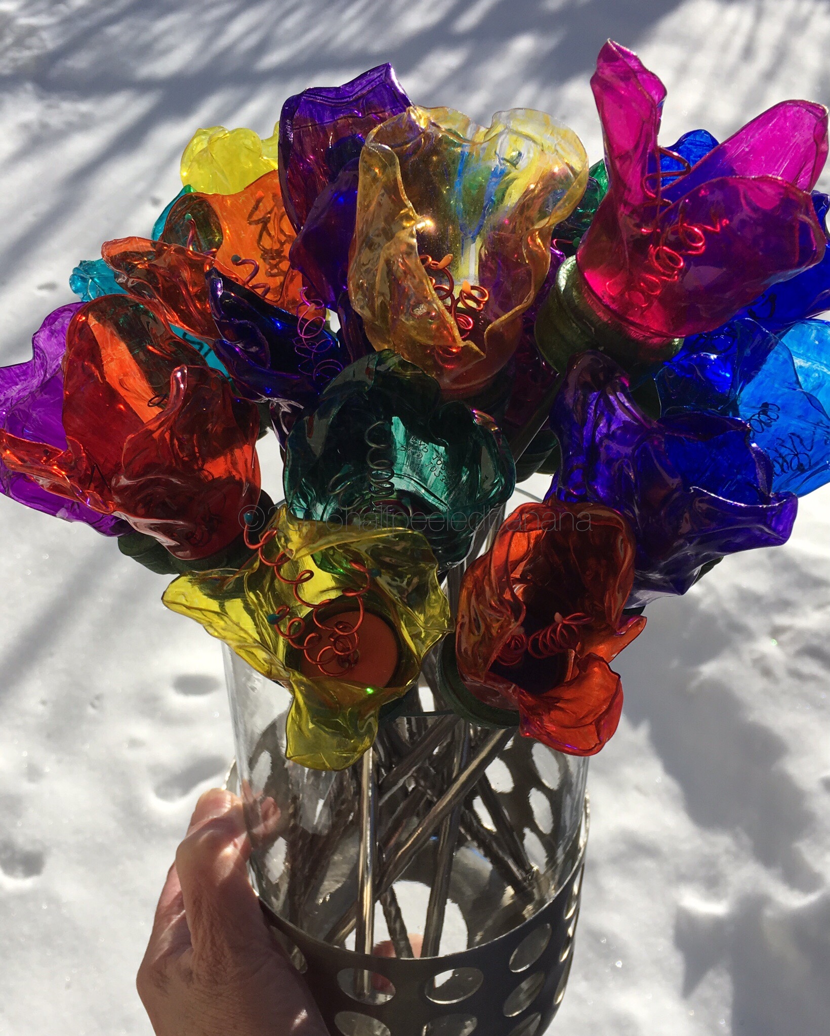 colorado snow dozen of upcycled water bottle bright flowers!!