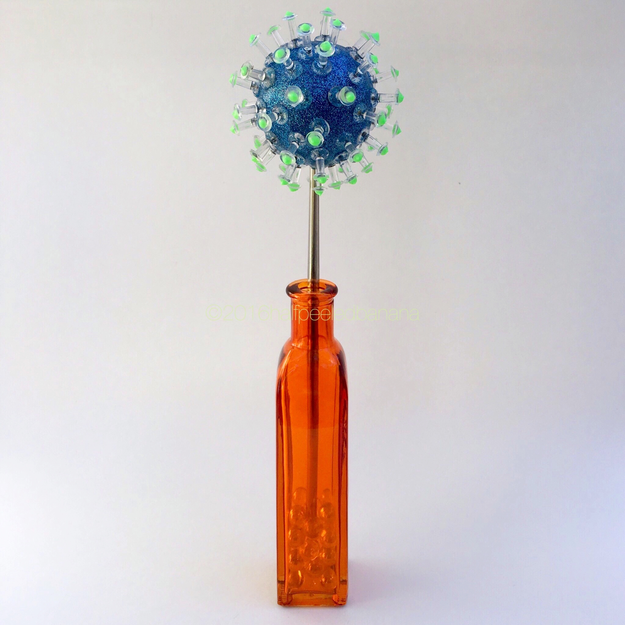 go broncos! dark blue flower 3" pins style in an orange vase