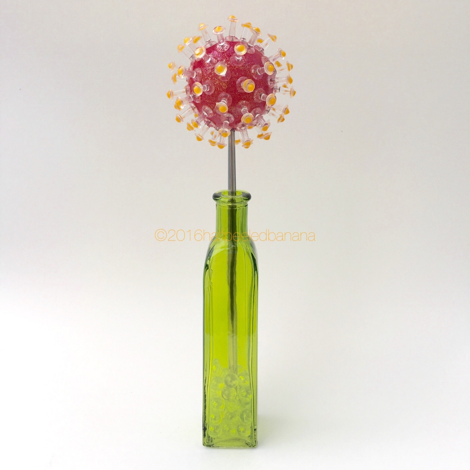 bright modern holiday or everyday decor. tabletop 3" pins style red flower with orange dots