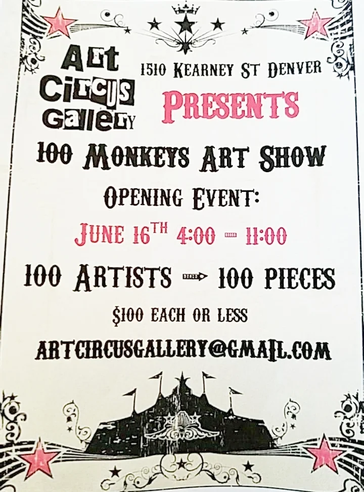 opening event flyer for 100 Monkeys Art Show