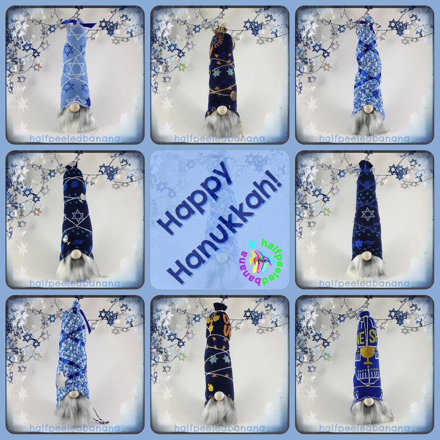 Happy 🕎 Hanukkah y&rsquo;all! It&rsquo;s not too late to order up custom #hanukkah #gnomes! DM me or email ann@halfpeeledbanana.com to get your own!! 
.
#halfpeeledbanana #supportlocalartists #hanukkahgifts