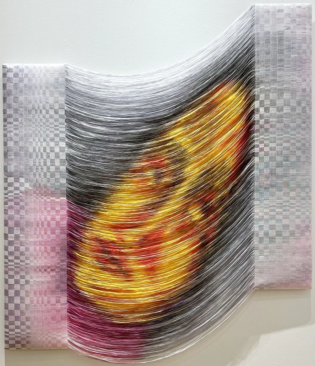 Thoughts Like Water 
Woven tapestry. Fabric dye, tencel yarns, 46 x 48 x 1 in, 2023