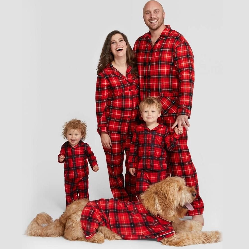 Matching Pajamas Family - Red Checked Printed Shirt Parent-child Suit (with Pet Dog Clothes).jpg