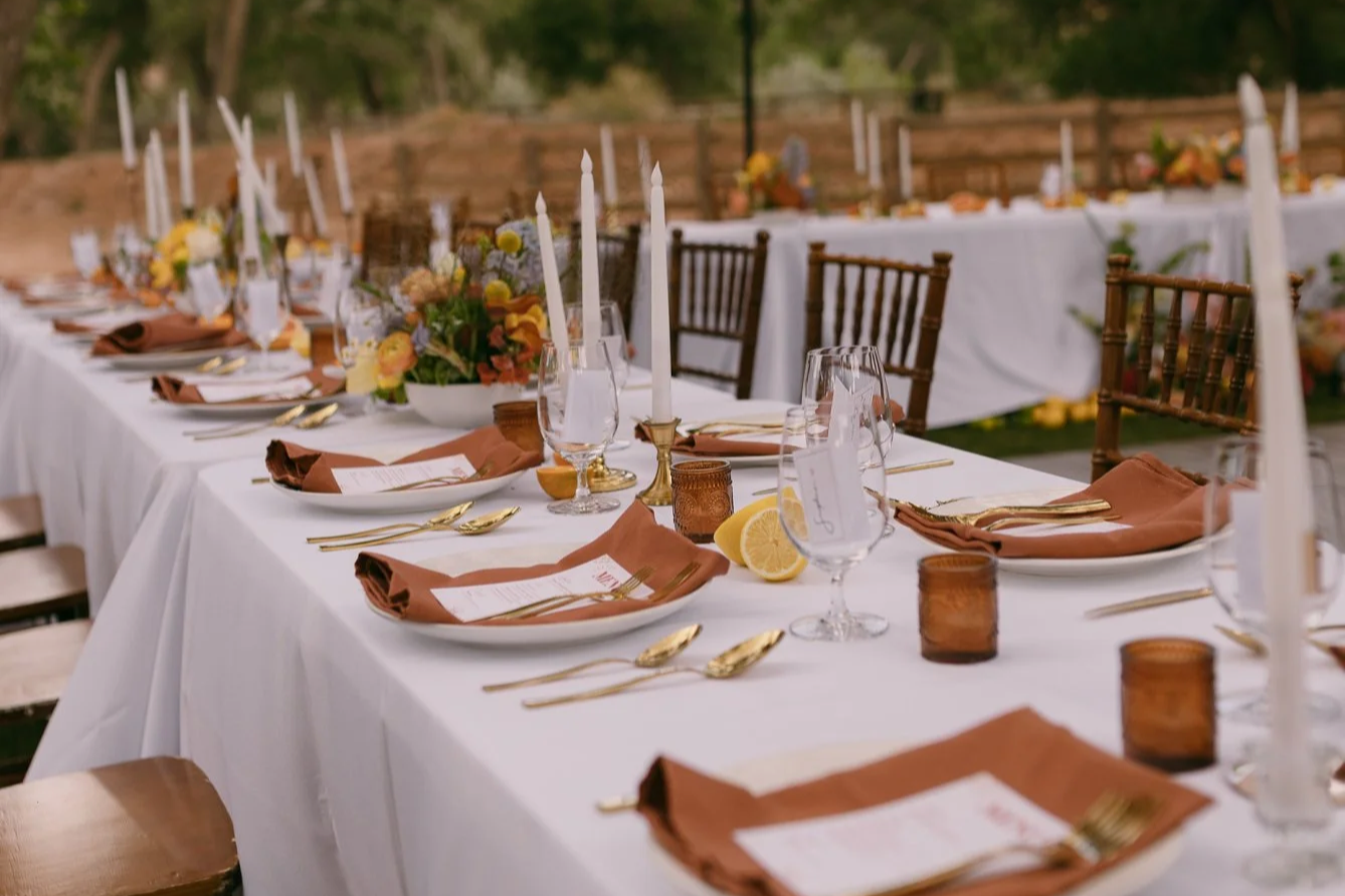 earthy place settings at wedding
