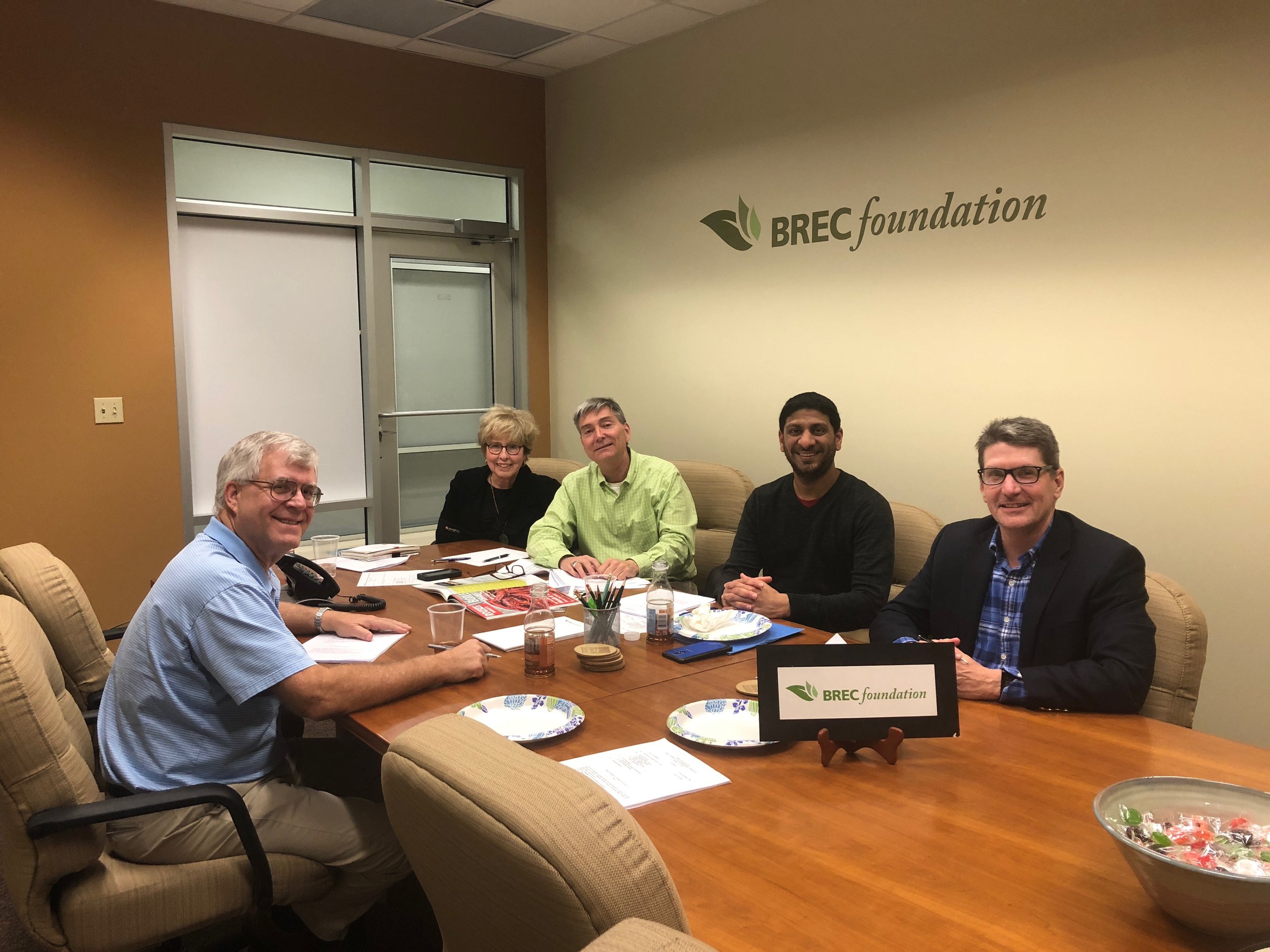 "Members of the Philanthropy Committee met on March 14, 2018 to discuss plans for donor recognition and possible special events. Pictured (from left, clockwise) are Marvin Borgmeyer, Anne Marks (Chair), Carl Stages (Executive Director), Hitesh Chheda and Marcel Dupre’."