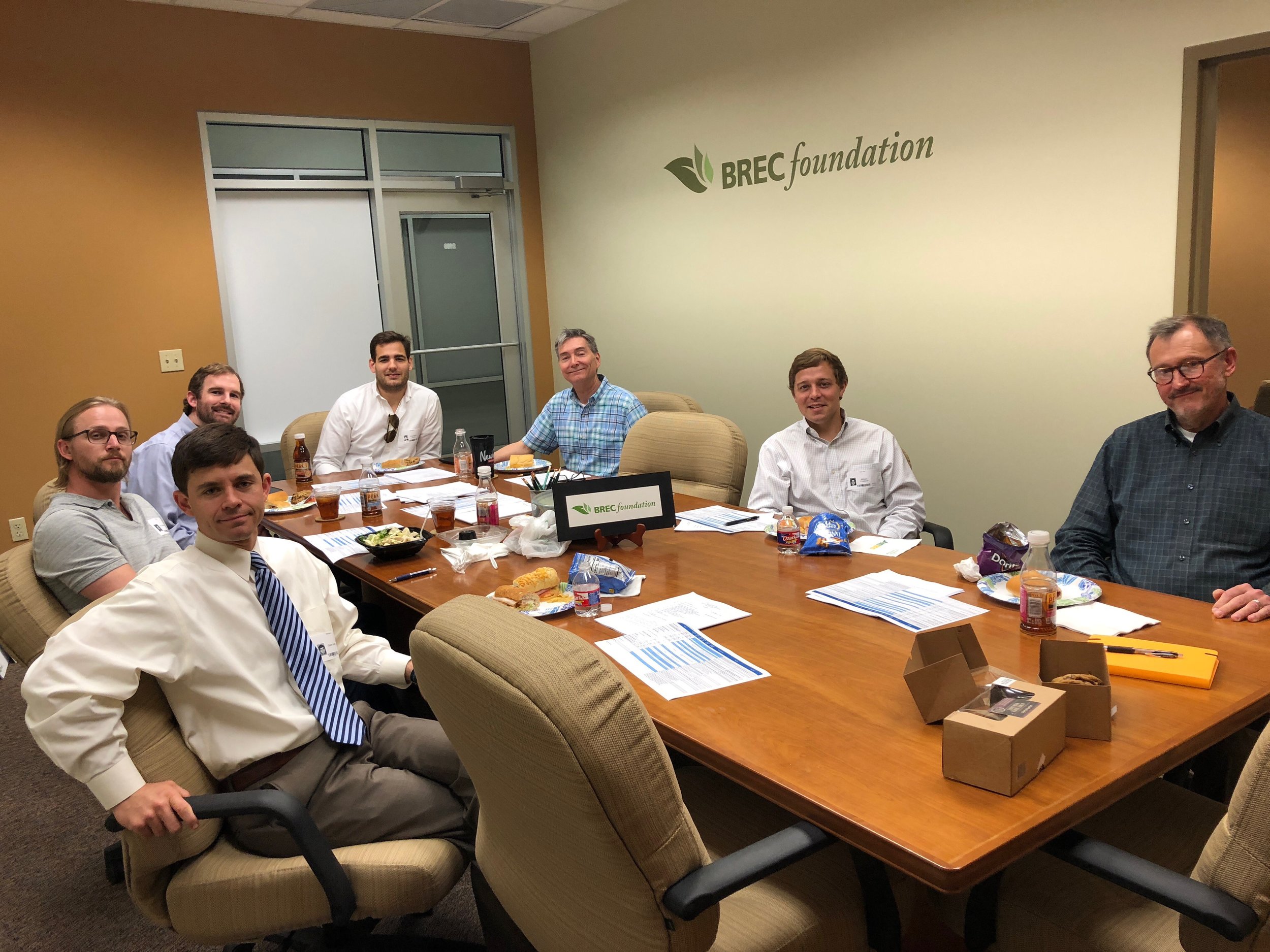 "Members of the Special Projects Committee of the BREC Foundation met on March 19, 2018 to discuss over 20 fund raising campaigns. Pictured, from the left, clockwise) are Glenn Ledet, Roy Heidelberg, John Grinton, Chris Ferrari (Vice Chairman), Carl Stages (Executive Director), Will Chadwick and BREC Assistant Superintendent Reed Richard."