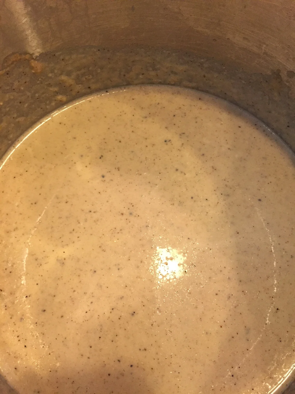 Roasted Cauliflower and garlic soup with cream. Drizzle a little truffle oil and you are golden! I took two recipes and combined them. Perfection!