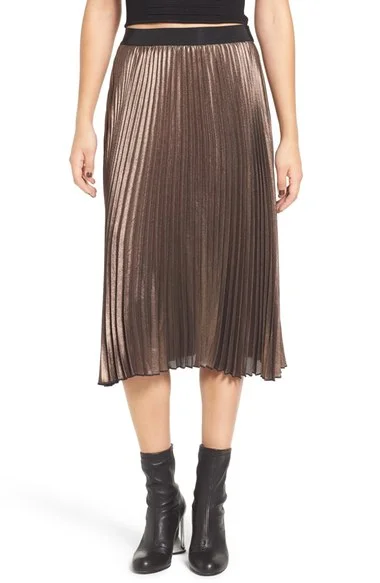 Leith Metallic Pleat Midi Skirt from Nordstrom Talk about comfortable for all the holiday parties! Love elastic waistbands.
