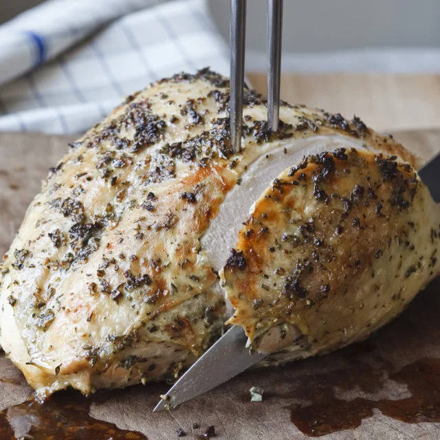 Herb Roasted Turkey Breast - The easiest way to do turkey - Serve with your favorite sides all made ahead of time and you will be a goddess! Wine paring: An Oregon Pinot Noir from Elk Cove would be my choice. 