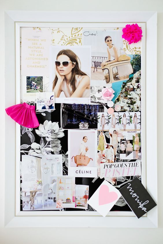 Love this vision board all framed. This is how I am doing mine this year! Get as fancy as you want. I may even paint my frame gold! I know shocker!
