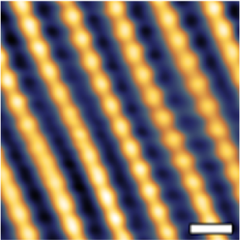 (2x1)-O adlayer on Rh(111), T = 80 K, scale bar = 5 Å