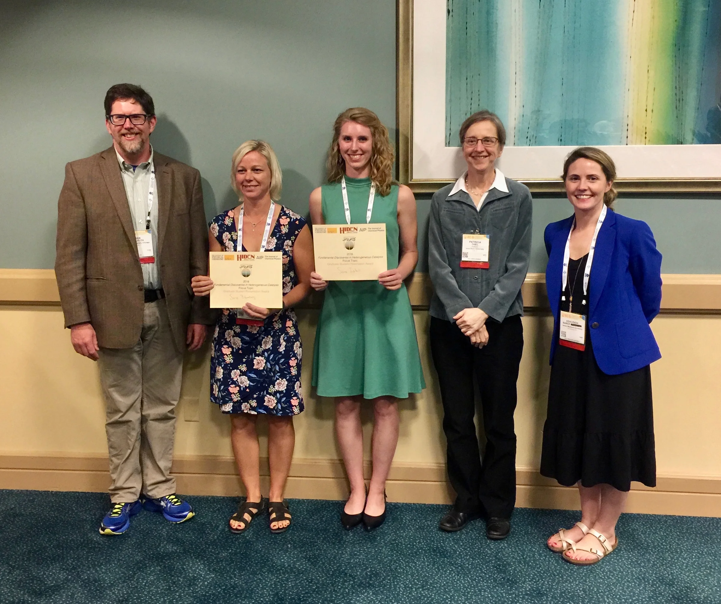 Dan, (Graduate student presentation award winners) Sara Blomberg (Lund), Sara Isbill (Tennessee), Pat Thiel (JCP), and Ashleigh Baber (JMU) at HC Focus Topic awards reception.