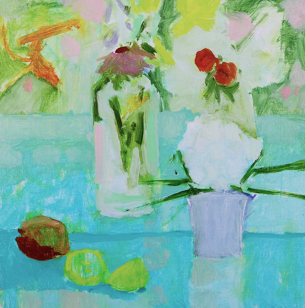    Still Life in Turquoise   12x12 (Framed)   Oil on Linen   