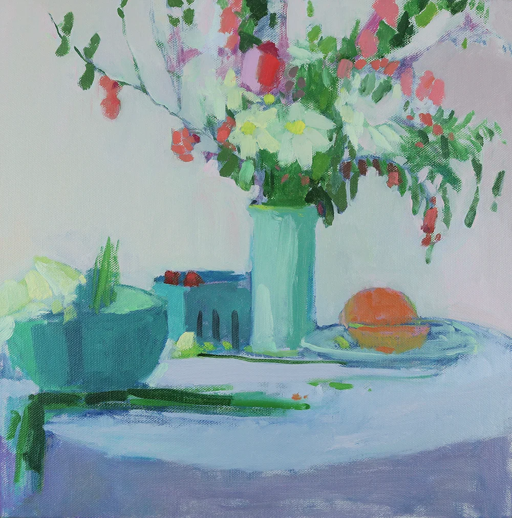    Still Life with Blue Vase   20x20 (Framed)   Oil on Linen  