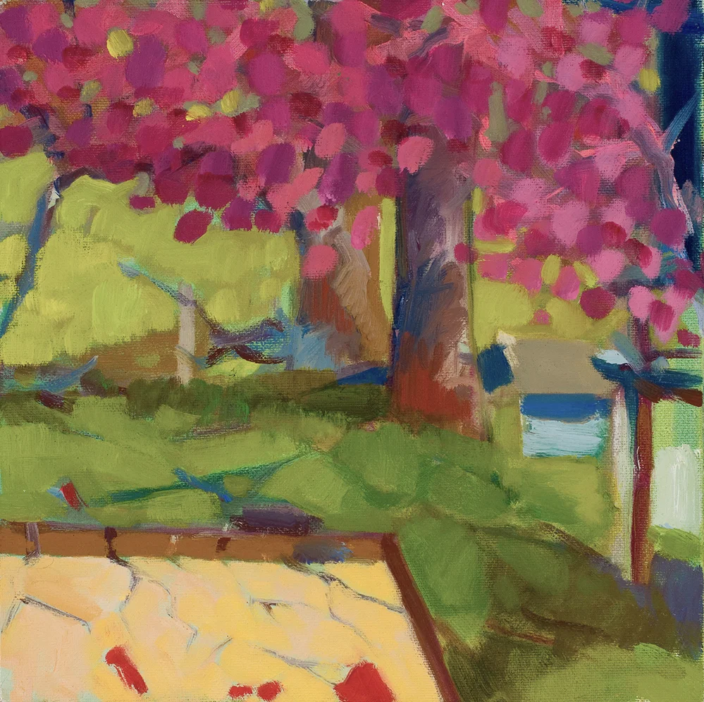   Crabapple over Sandbox (NFS)  10x10 Oil on Canvas 