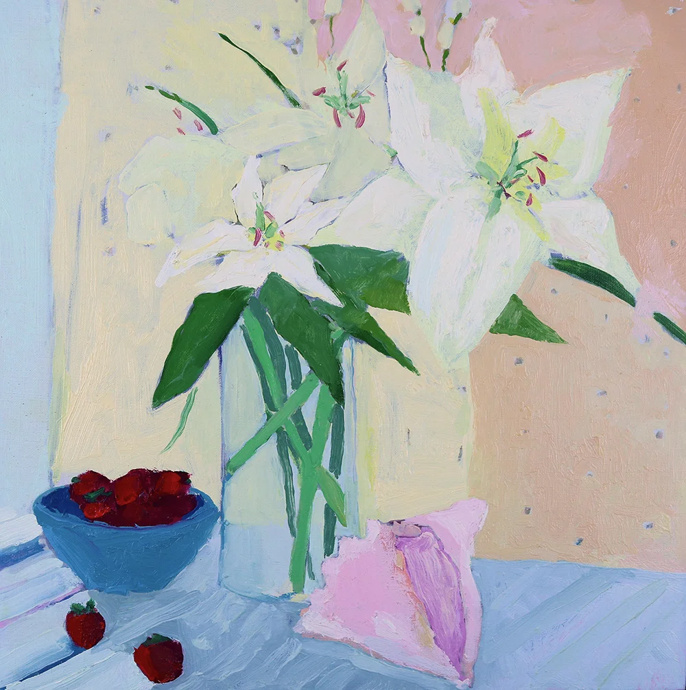   Lilly with Conch: Still Life (Sold)  16x16 Oil on Linen 